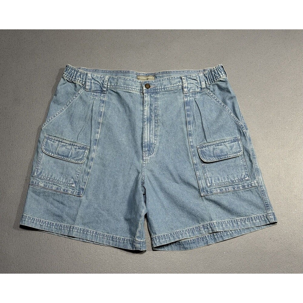 Vtg 90s Saddlebred Denim Cargo Shorts Men 38 Pleated Elastic Blue Denim Jorts